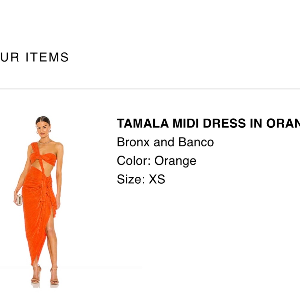 Orange asymmetrical Bronx and Banco dress